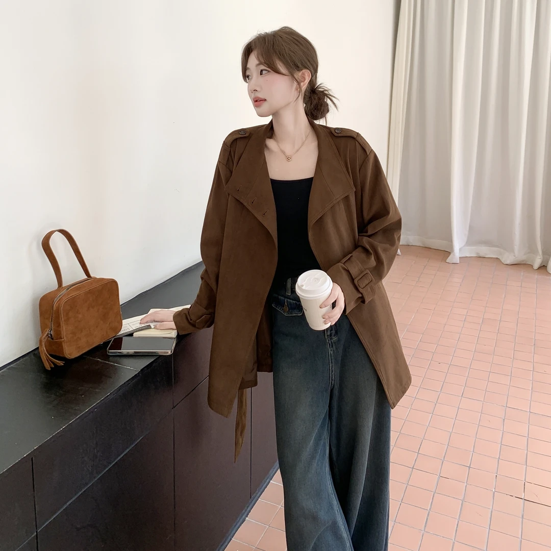 咖色中长款风衣外套女秋冬2025新款美拉德气质遮肉显瘦小个子大衣