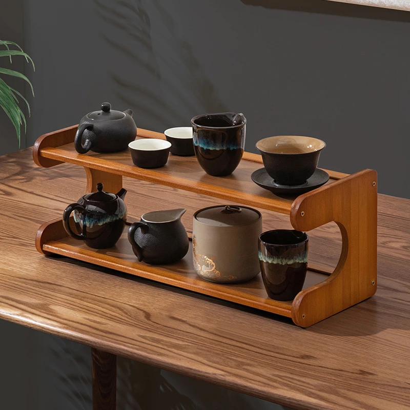 桌面杯架茶桌置物架实木新中式博古架桌上多层茶具紫砂壶摆放架子