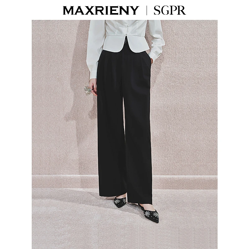 【若谷大大】MAXRIENY精致日常风高腰阔腿裤金属休闲长裤年冬