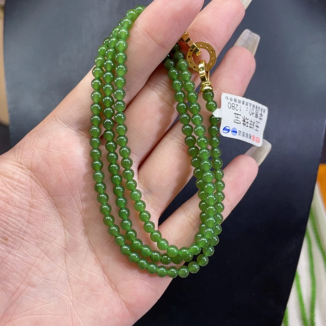 和田玉（碧玉）未镶嵌颈饰4mm浅菠菜绿