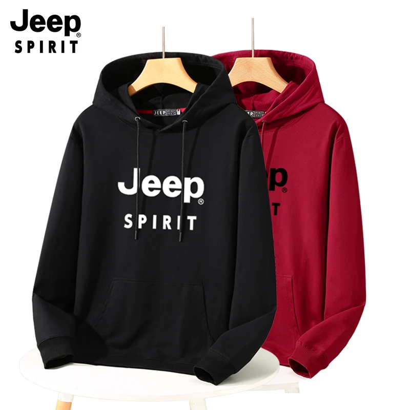 JEEP SPIRIT 连帽长袖卫衣男士春秋大码休闲潮流百搭帽衫情侣上衣