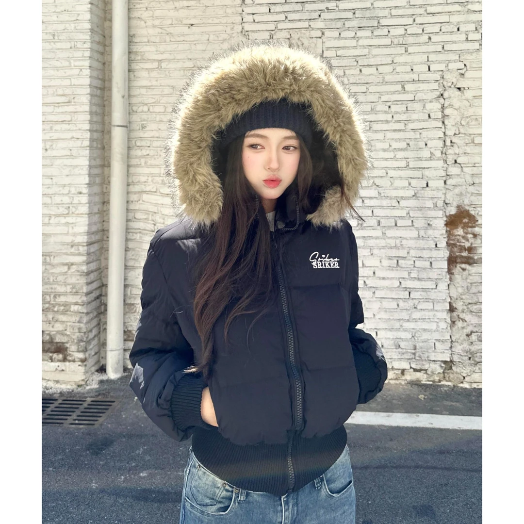 美式冬季短款连帽毛领加厚棉服女2025年新款收腰显瘦棉衣女士外套