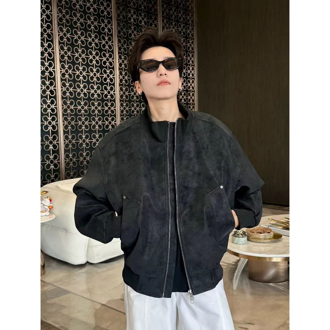 2025美式复古立领外套男士春秋款夹克潮牌宽松新款立领夹克男装