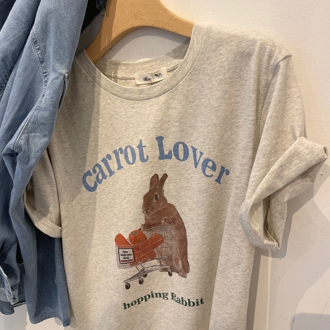 2025韩版新款夏季原宿风下衣失踪印花宽松短袖T恤上衣百搭女装