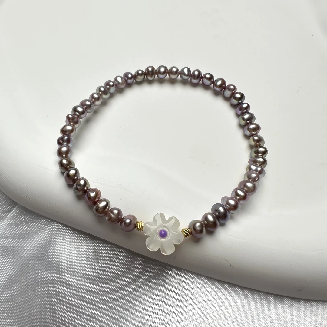 【小雏菊】天然淡水妖紫极光baby珍珠手串弹力绳手链