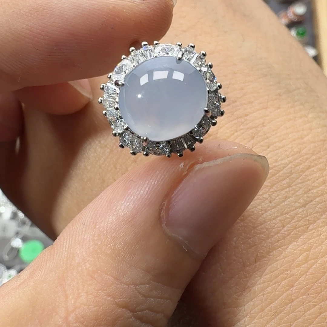 翡翠银S925镶嵌戒指天然缅甸翡翠A货