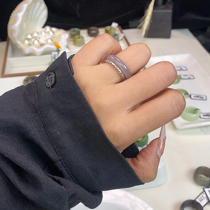 和田玉（糖玉）未镶嵌戒指Z33帝王紫细条17