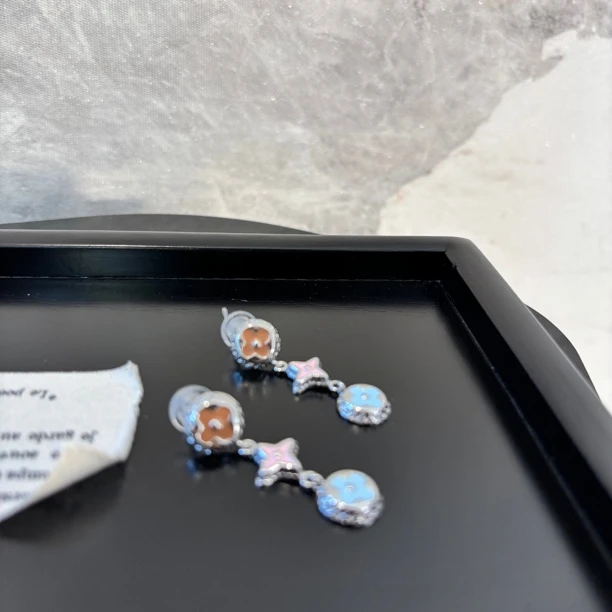 铜合金珐琅耳饰 三色花花耳环EH3471