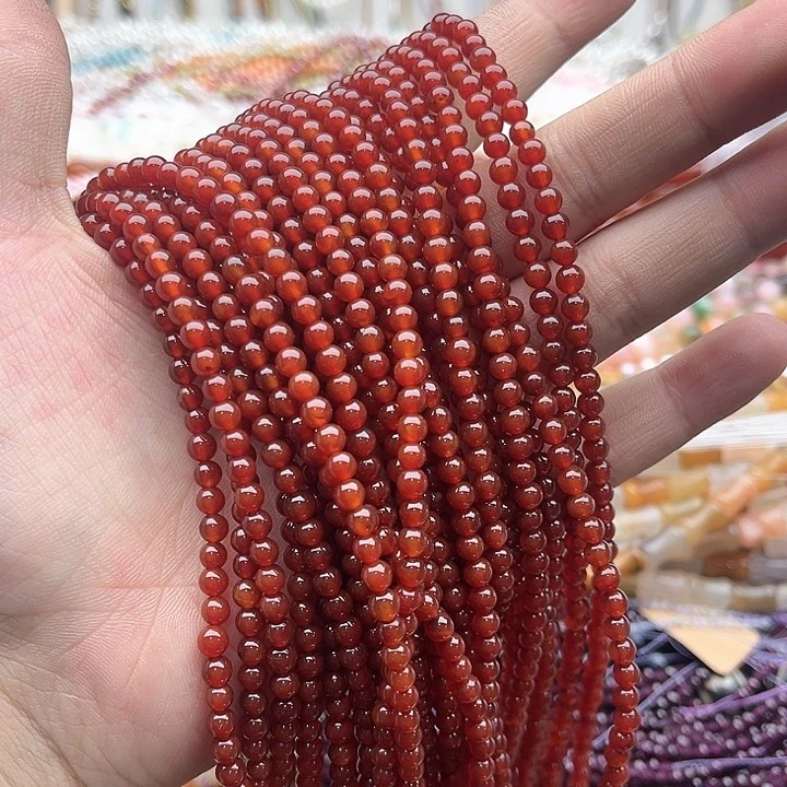玛瑙/玉髓珠宝半成品未镶嵌一条4mm左右红玛瑙珠