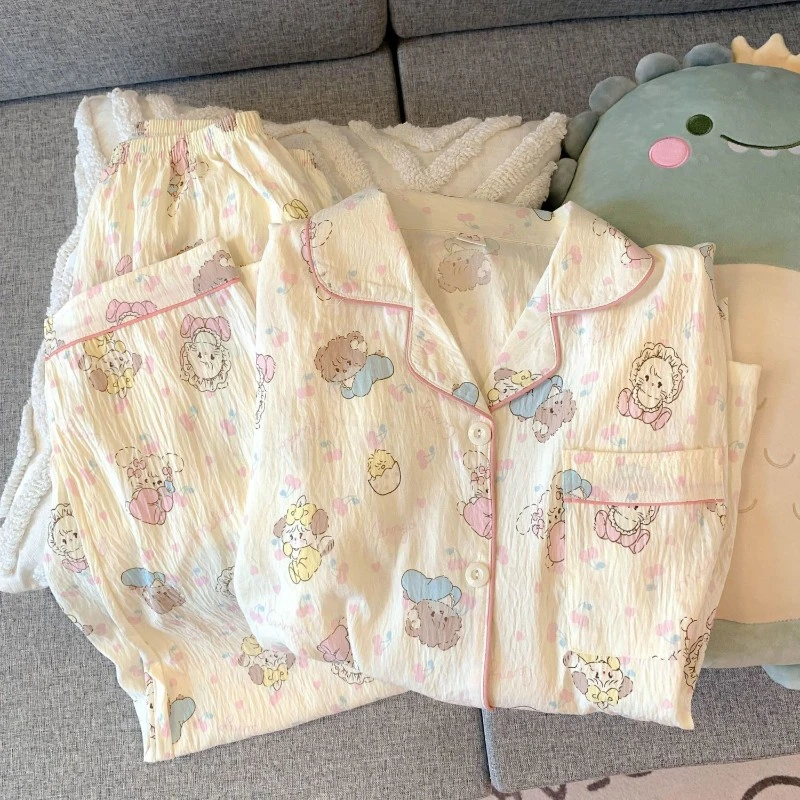 云朵棉睡衣女春秋天新款长袖长裤卡通可爱学生可外穿家居服套装yw