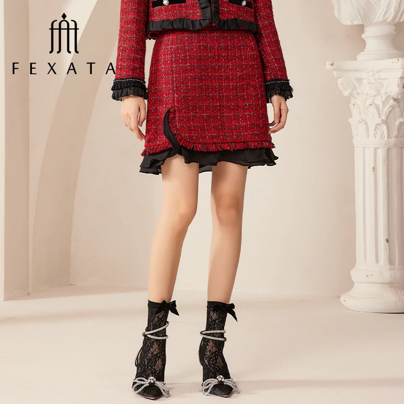 【媛媛女王严选】FEXATA斐格思粗花呢半身裙小香风短裙F34G1313