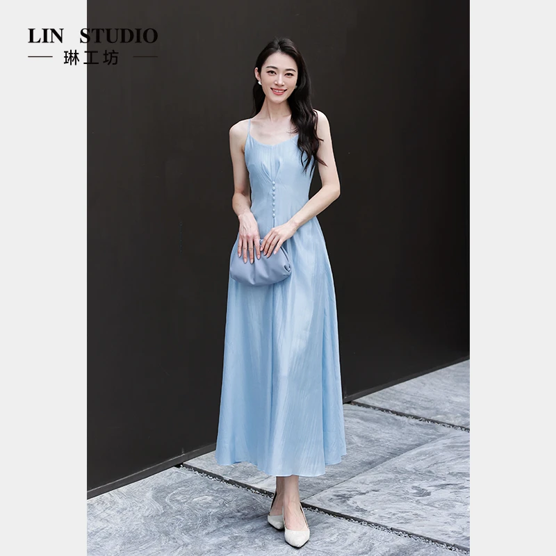 【醋酸】琳工坊“微明”蓝色连衣裙雅浪漫气质温柔夏季唐琳设计师