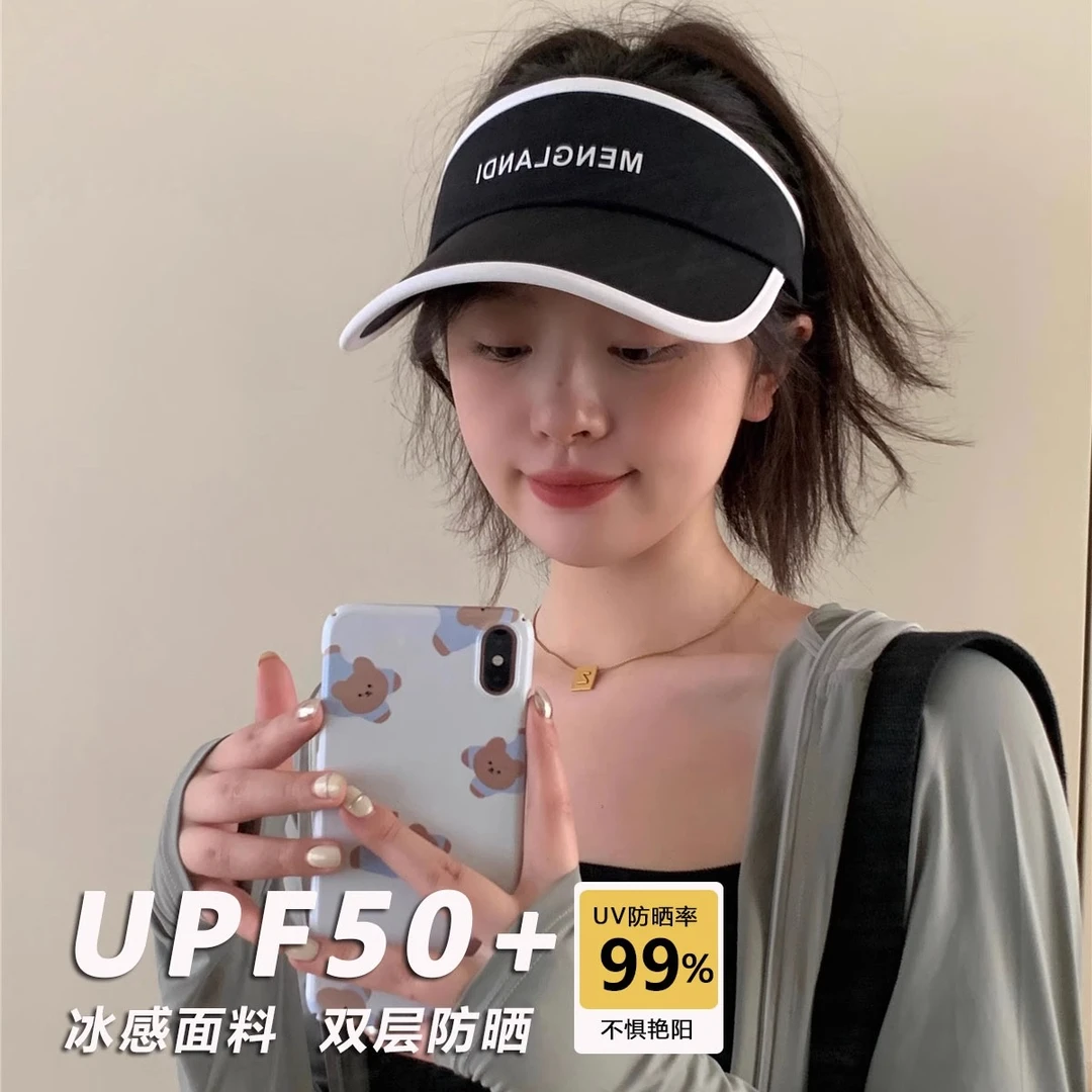 2025新款防晒帽子女夏季户外骑行遮阳帽显脸小防紫外线鸭舌空顶帽