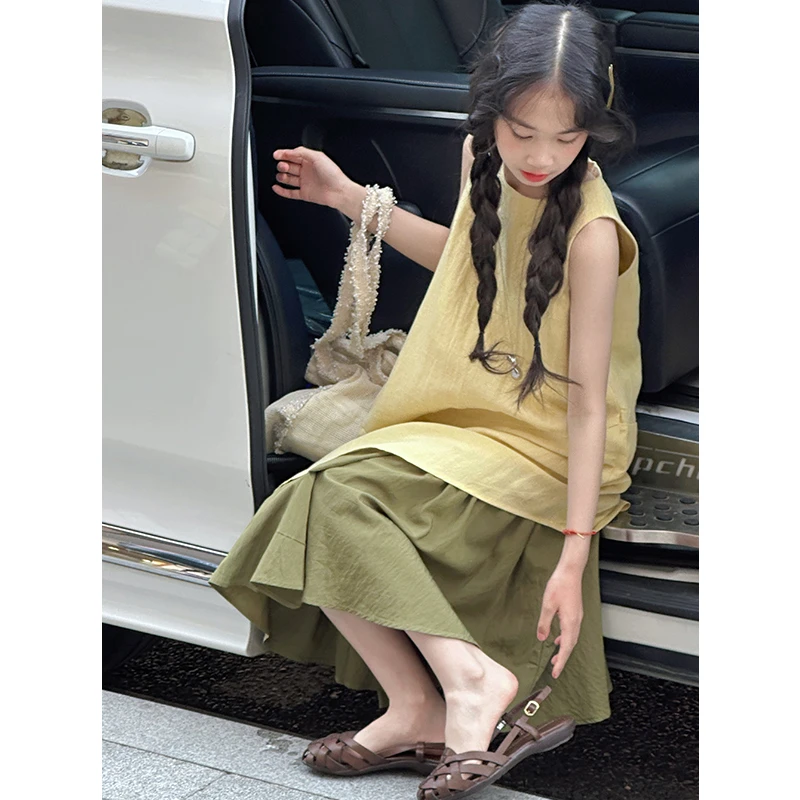 K28678 氧气感女童无袖连衣裙夏装儿童裙子2025新款女大童A字裙潮