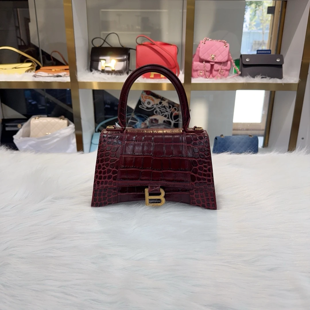 99新 Balenciaga/巴黎世家 巴黎世家暗红色沙漏包，尺寸：23*16*10