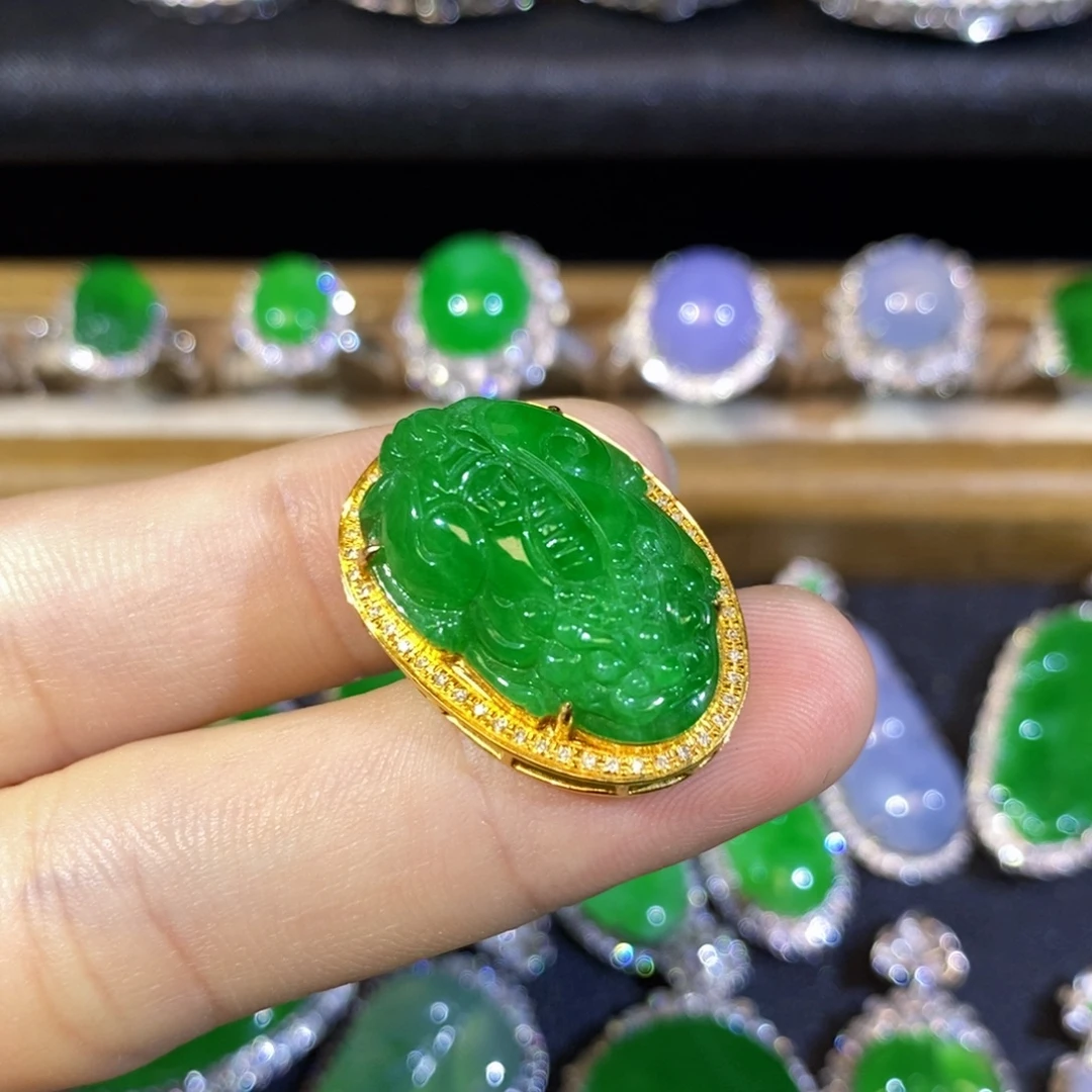 翡翠18K金镶嵌吊坠(不含链)