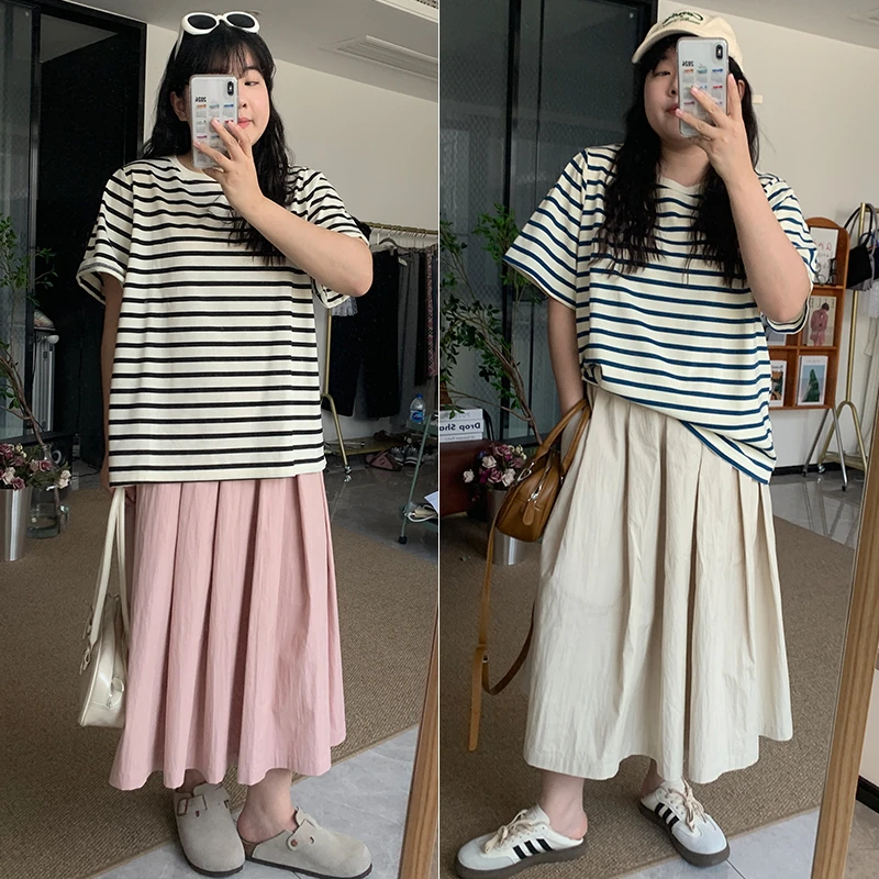 【C】夏季新款纯色百褶半身裙A字遮胯 2710