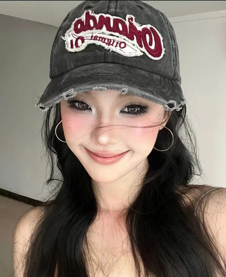 美式复古男女同款水洗01贴y布绣鸭舌帽宽帽棒球帽百搭经典款秋冬