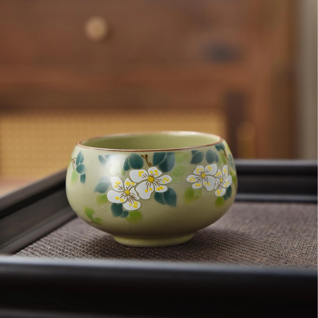 （新人福利）山茶花罗汉杯高颜值清新淡雅主人陶瓷杯