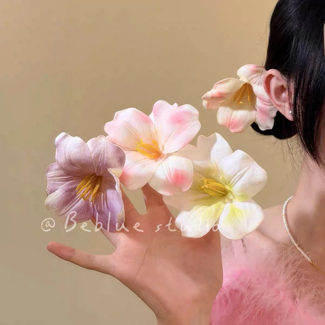 海边度假风百合花朵发夹女侧边发卡发饰氛围感头饰头花