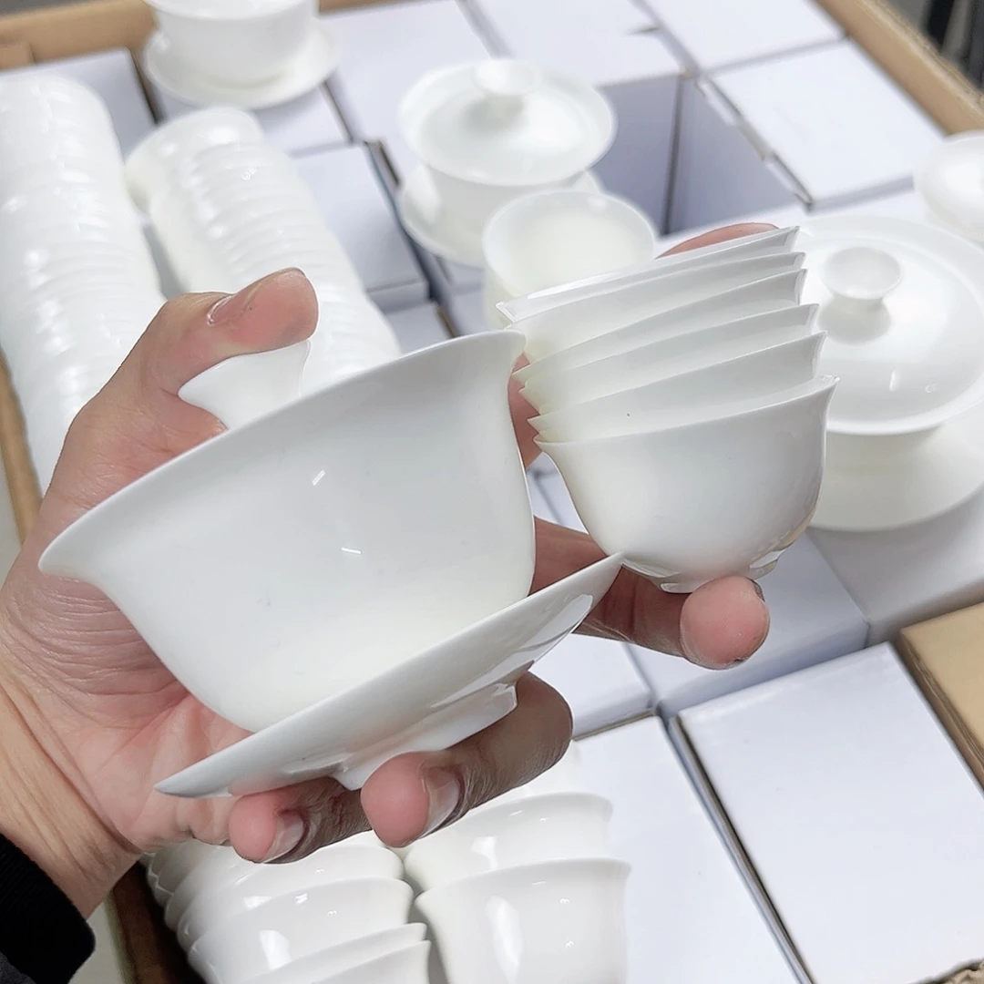 【闪购商品】110+6玉兰骨瓷盖碗超薄胎套装