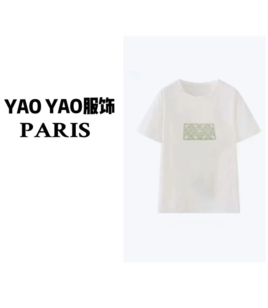【YAOYAO】1抹茶老花时尚百搭短袖夏季新款立体手工工艺拼色