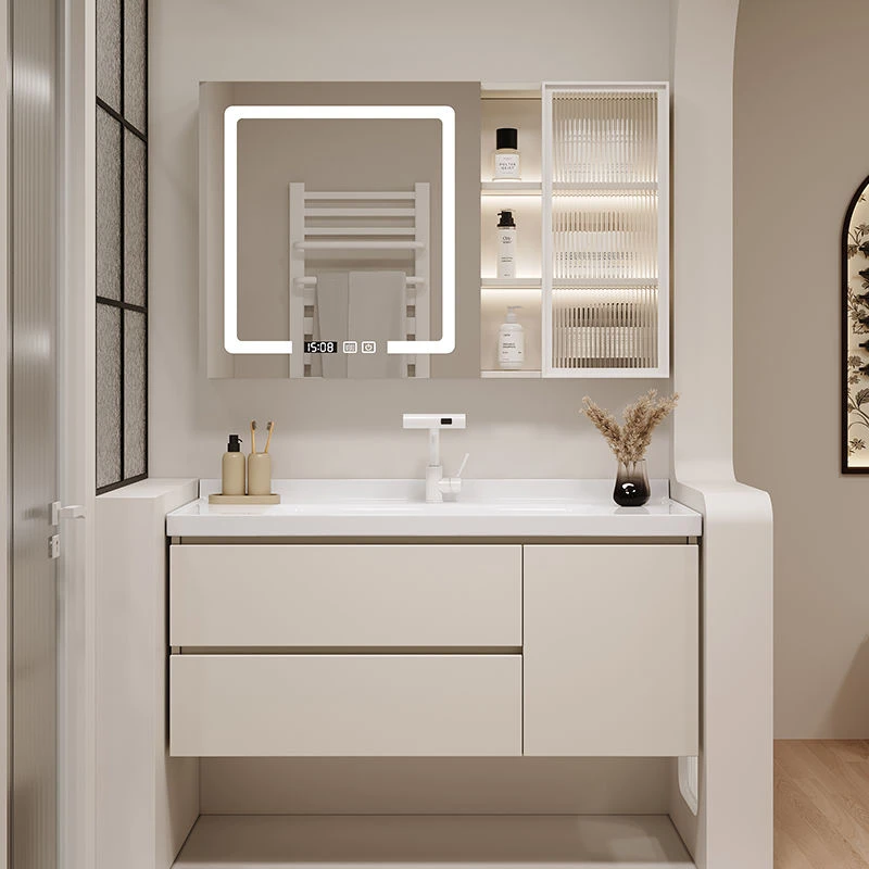 2025新款奶油浴室柜陶瓷智能一体卫生间组合洗脸现代洗手盆洗脸盆