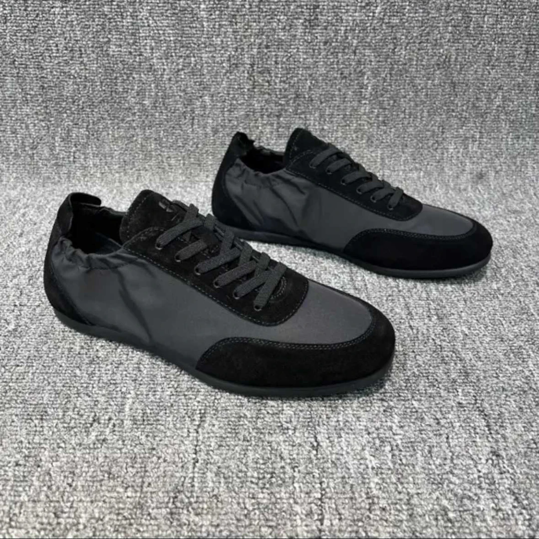 新款夏季懒人平底男时尚拼百搭透气时尚套脚系带休闲板鞋轻便男鞋