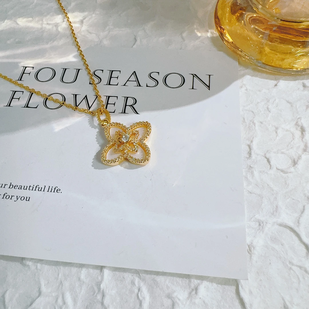 铜合金项链 7012 四叶花项链