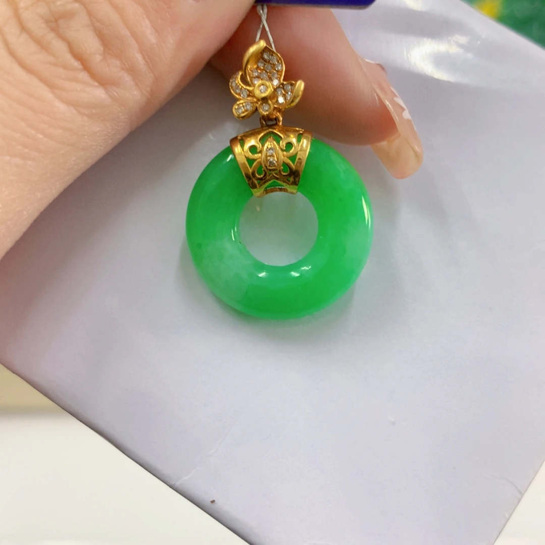 吊坠(不含链)18K金镶嵌翡翠