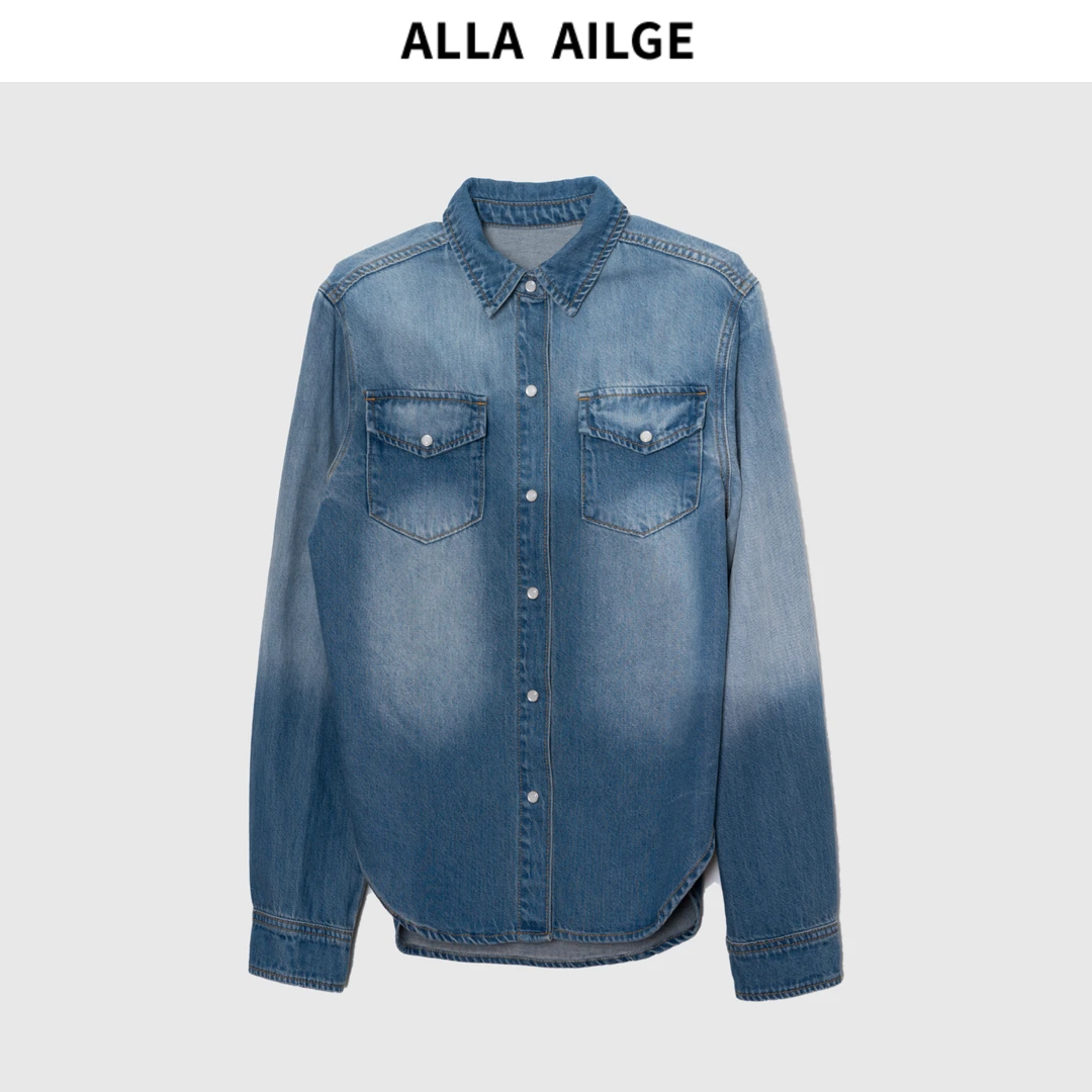 ALLA AILGE「牛仔很忙」经典重工柔软水洗做旧牛仔衬衣