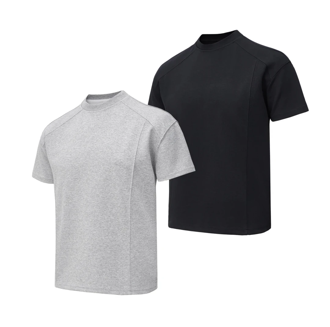 【结构净版】夏季正肩T恤显肩宽休闲圆领百搭重磅收口袖情侣短袖