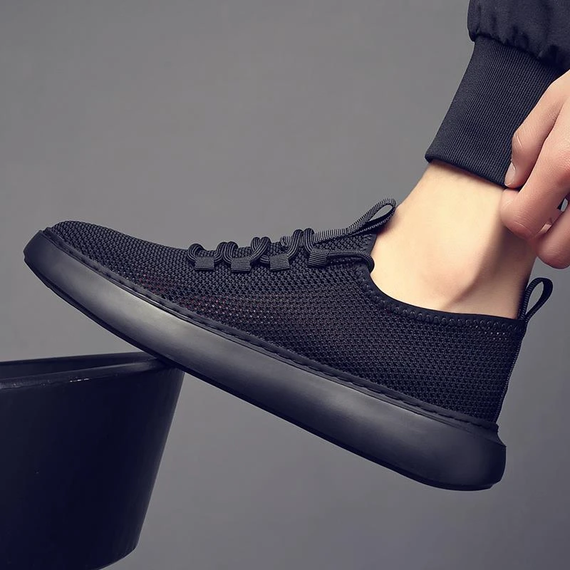 路易圣戈希男鞋夏季透气黑色镂空一脚蹬网面鞋子轻便耐磨网鞋