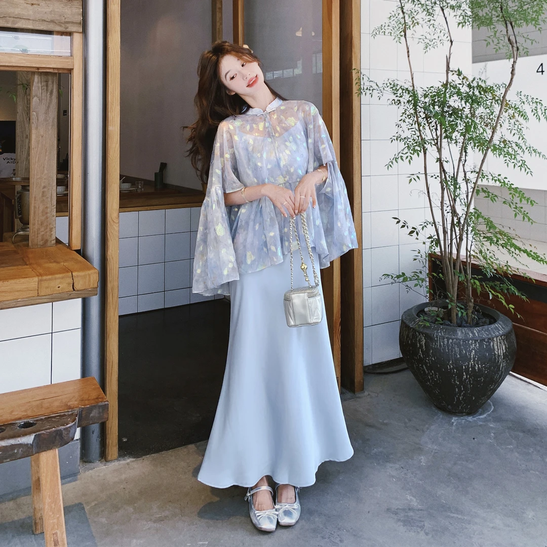 新中式国风气质套装裙女2025夏季新款设计感提花上衣吊带裙两件套