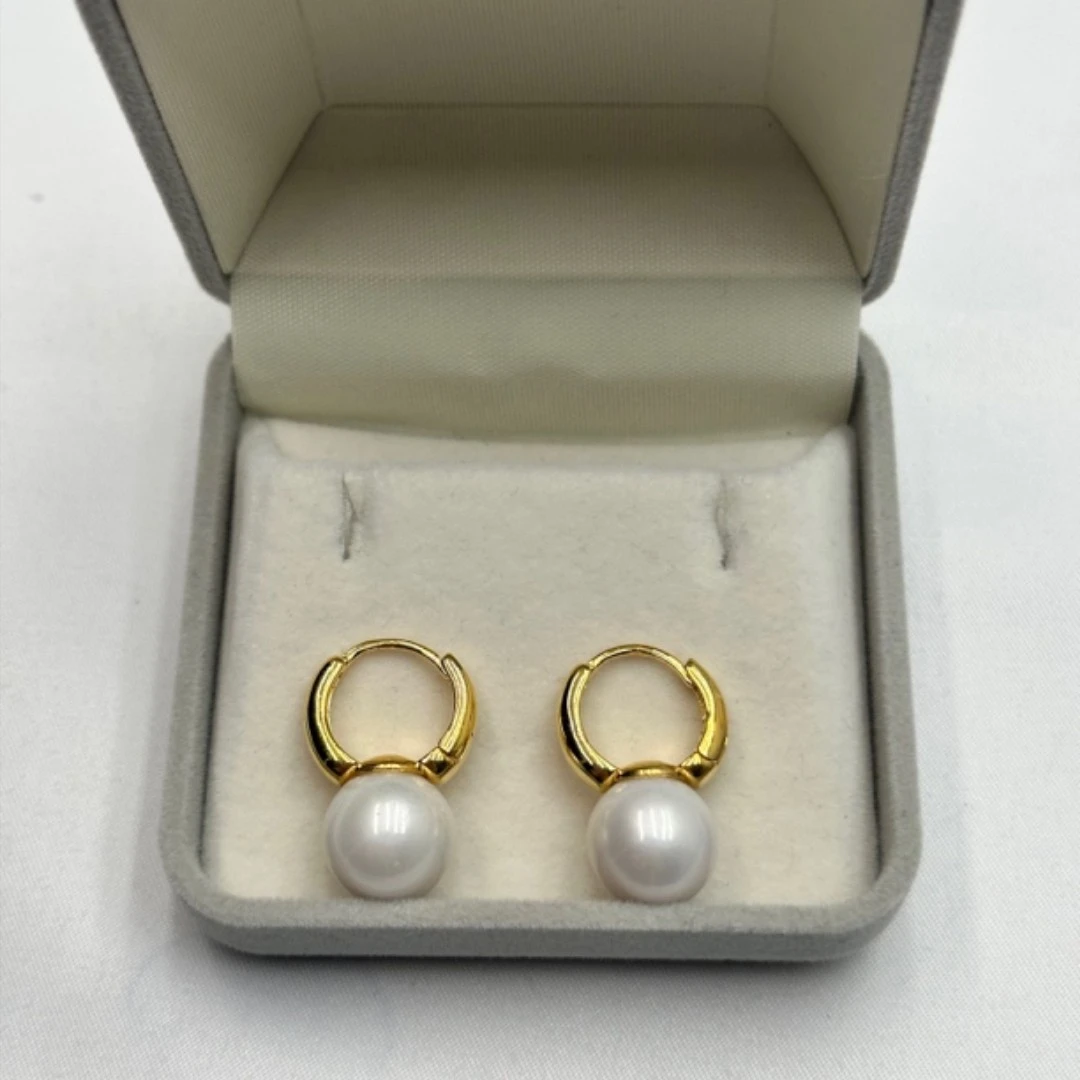 天然淡水珍珠11-12mm正圆极光百搭气质时尚耳扣耳饰R585
