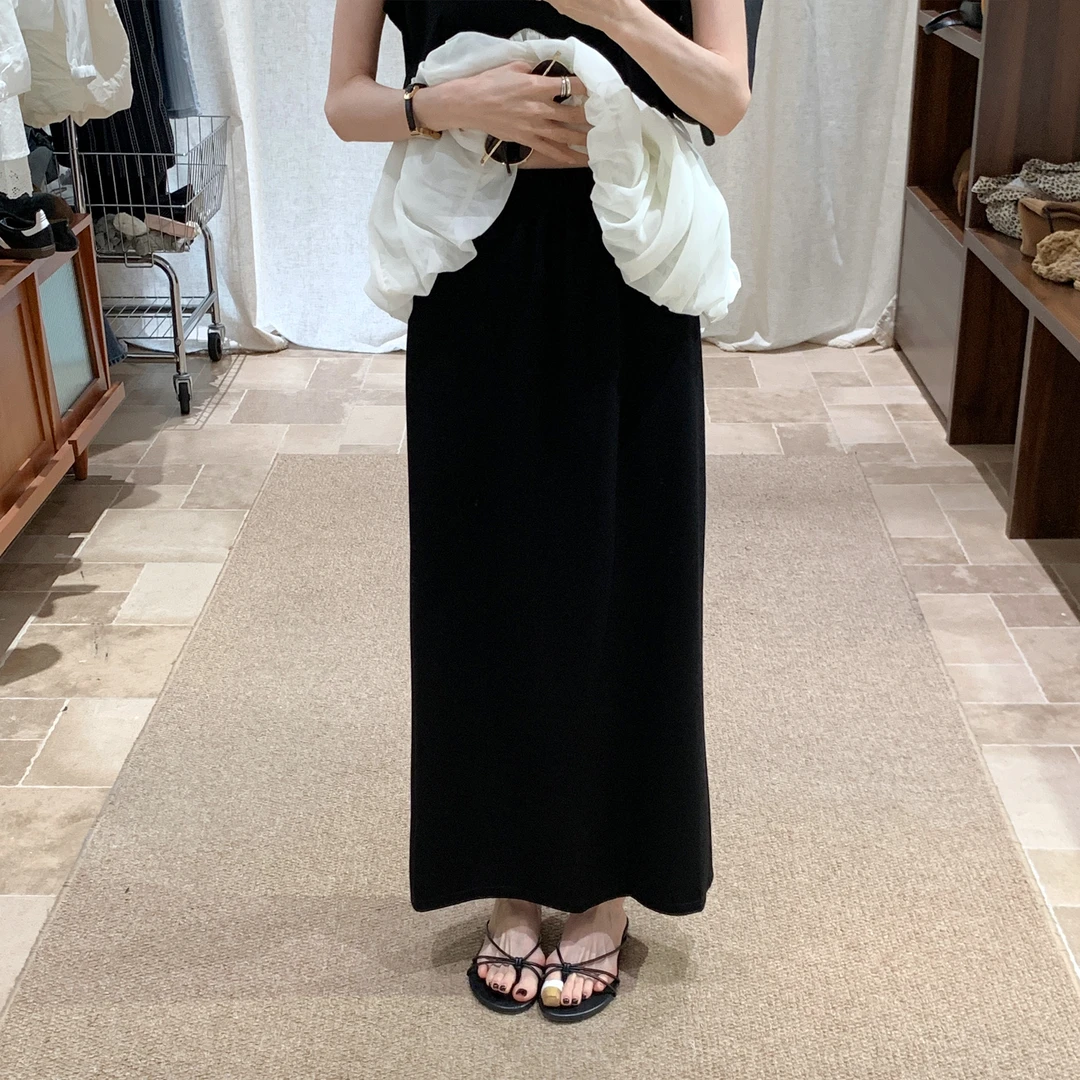 韩系黑色高腰遮胯半身裙女2025夏新高级感轻奢垂感中长裙