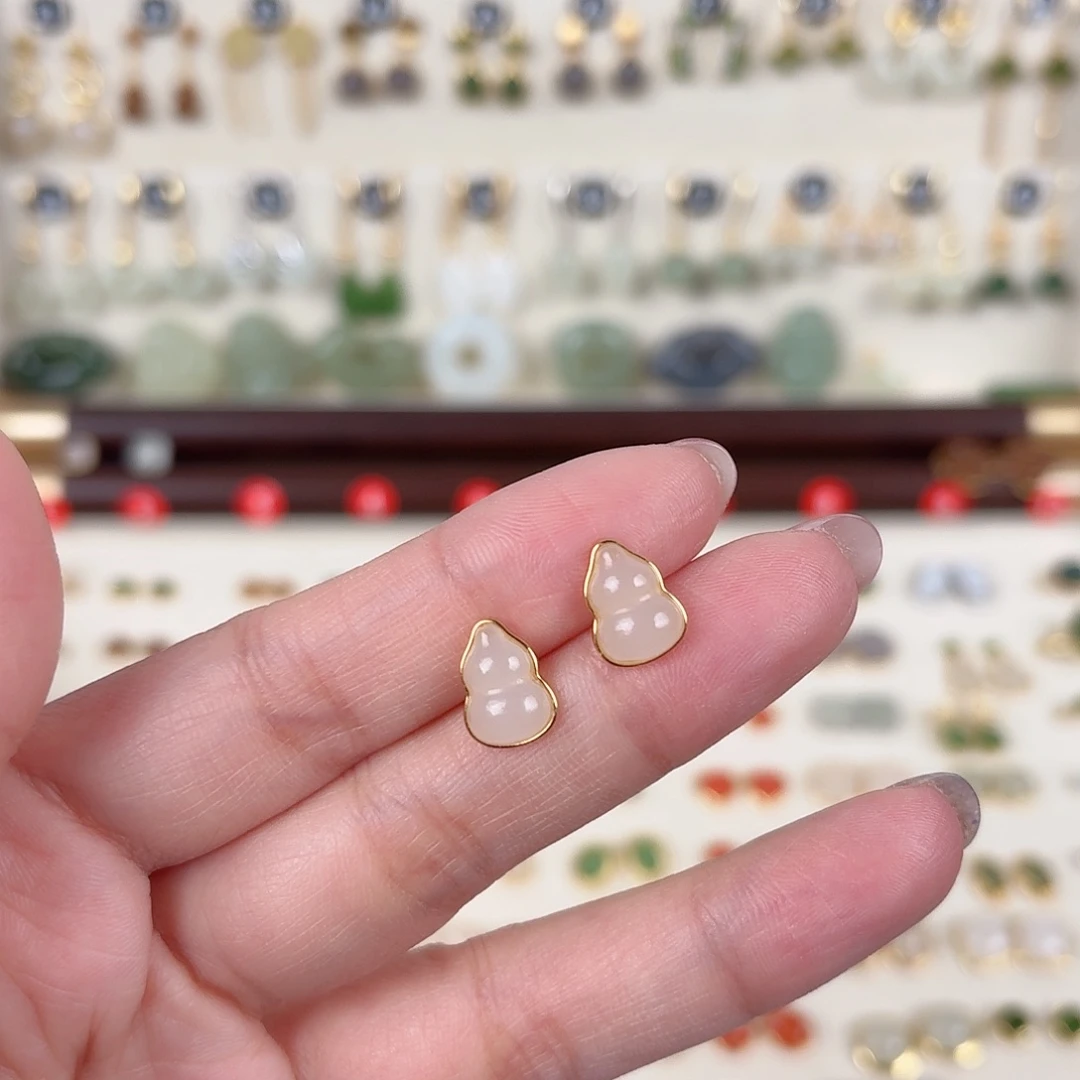 银S925镶嵌和田玉耳饰