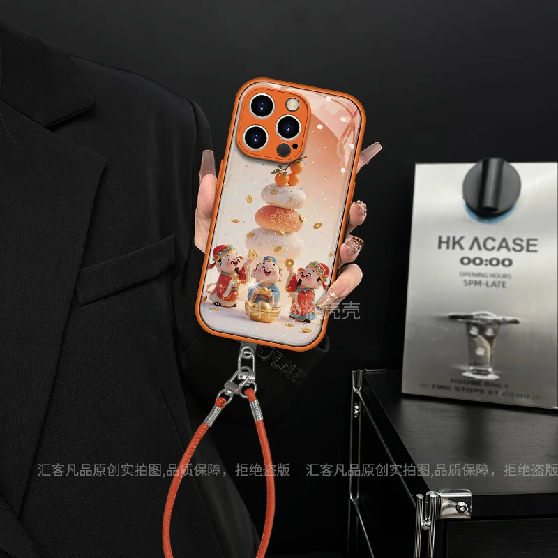 适用【苹果/oppo/华为/vivo/小米】金属漆爱马橙财神防摔水凝手机壳