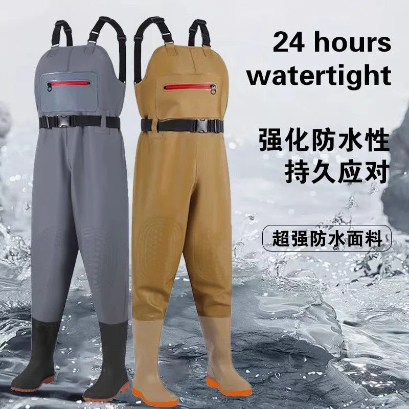 出口级加厚耐磨防水下水裤连体半身雨裤鞋适合男女捕鱼赶海涉水裤