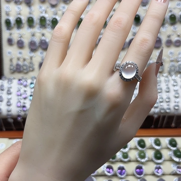 蛇纹石玉银S925镶嵌戒指