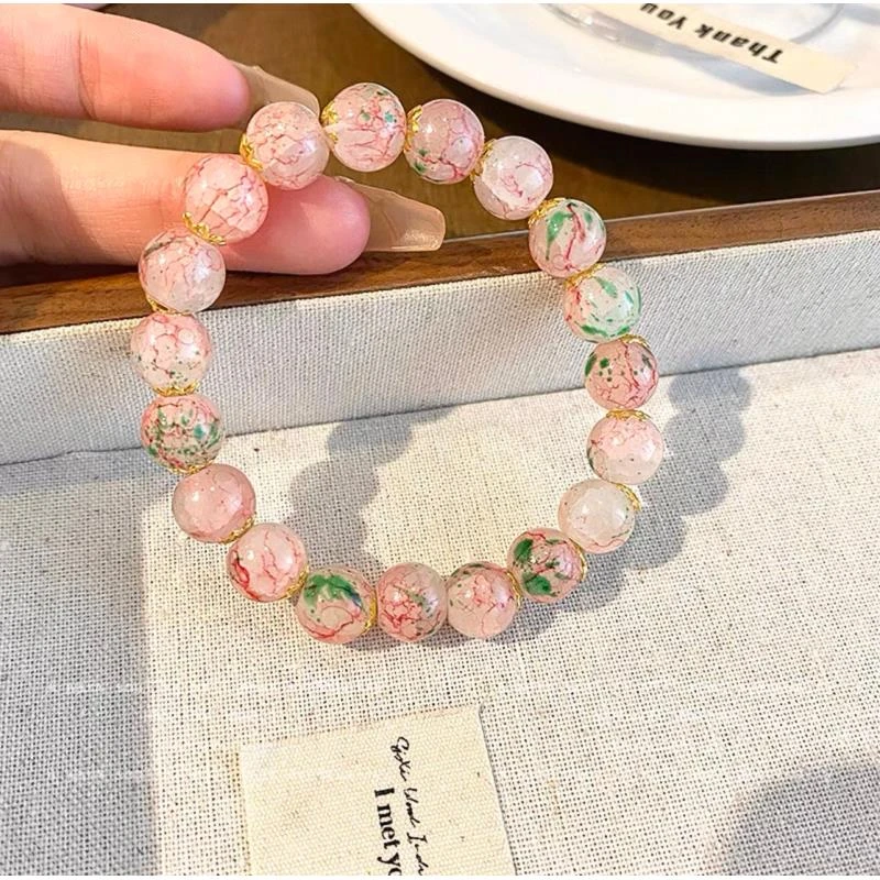 樱花渐变冰裂琉璃手串-LQ801