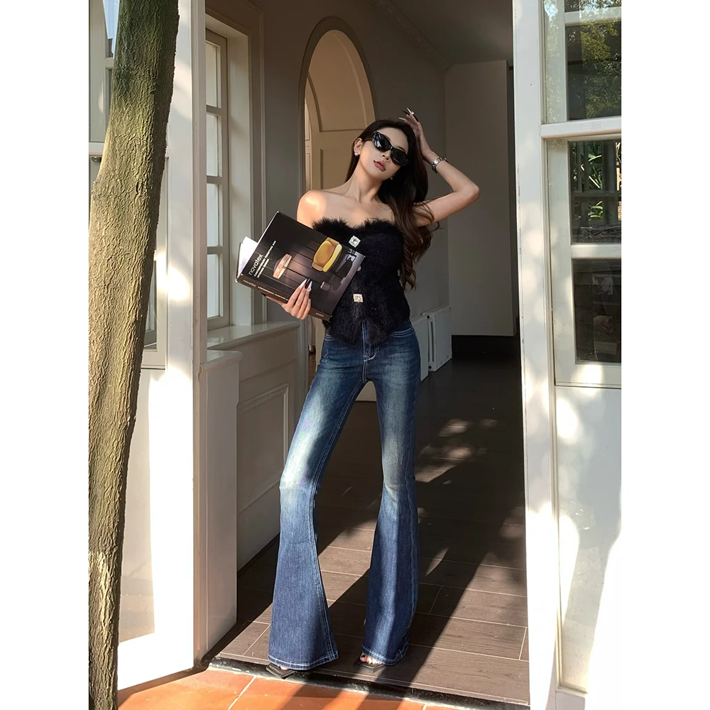 IFMR2025春夏新款重工微喇拖地牛仔裤女辣妹时尚修身显瘦喇叭裤子