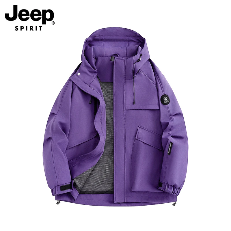 JEEP吉普冲锋衣男女同款情侣装三防机能软壳外套秋冬高领连帽夹克