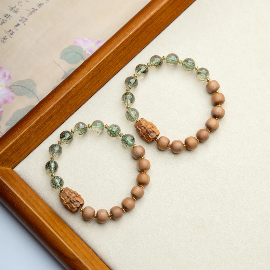 【碧水山野】印度老山檀香8*9mm凤九雕刻手串水晶（多样性发其一）