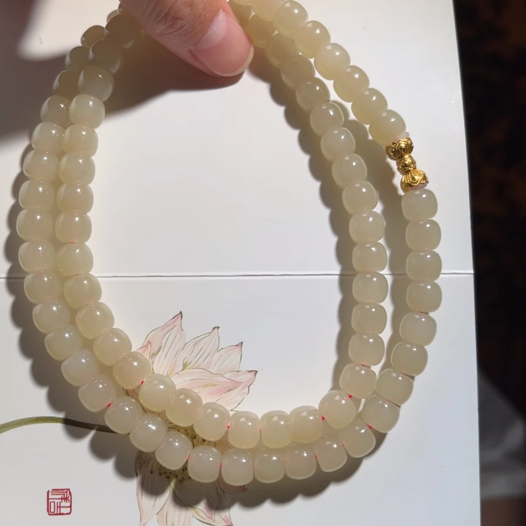 和田玉银S925镶嵌颈饰藕粉8mm620
