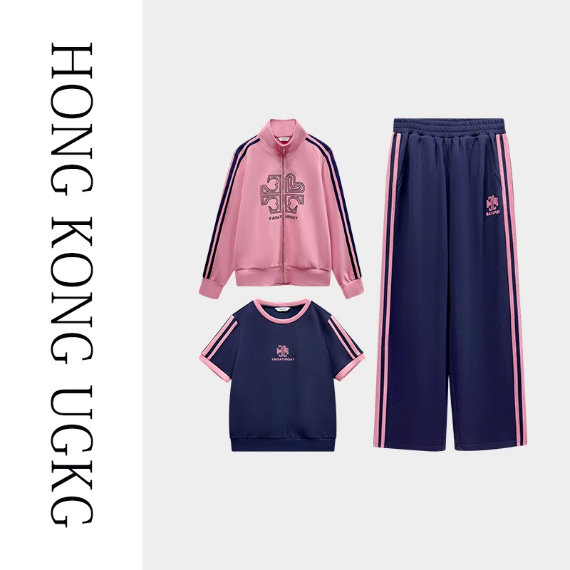 香港UGKG妈妈春秋外套洋气休闲上衣中老年运动服套装女秋装三件套