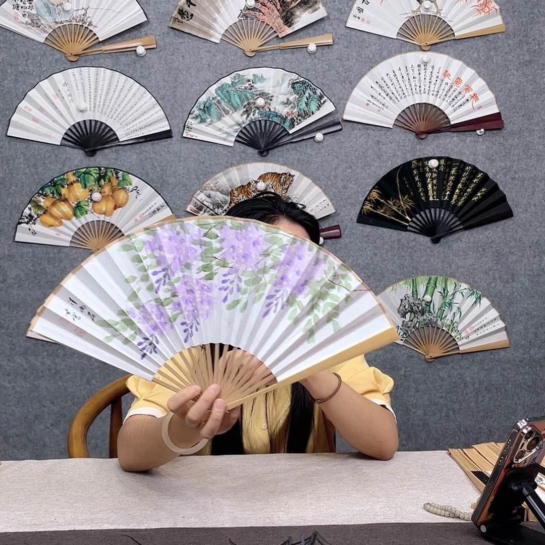 国画8寸-仿乌木福利折扇（默认粘好）