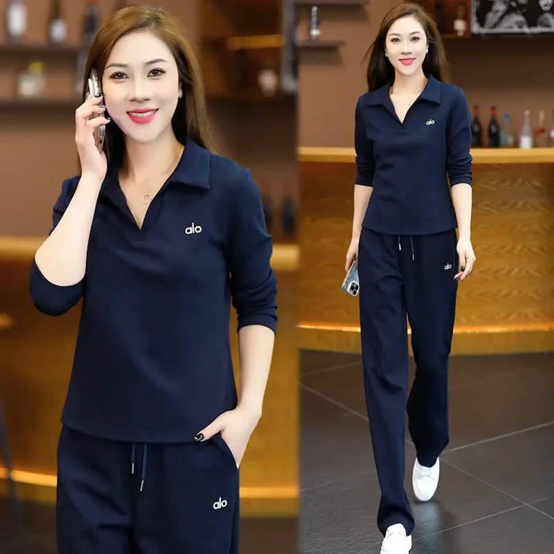 时尚休闲运动服套装女2025秋季新款洋气长袖翻领卫衣阔腿裤两件套
