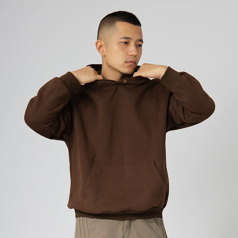 特惠【休闲系列】日系运动连帽卫衣男秋季纯色基础款帽衫宽松外套