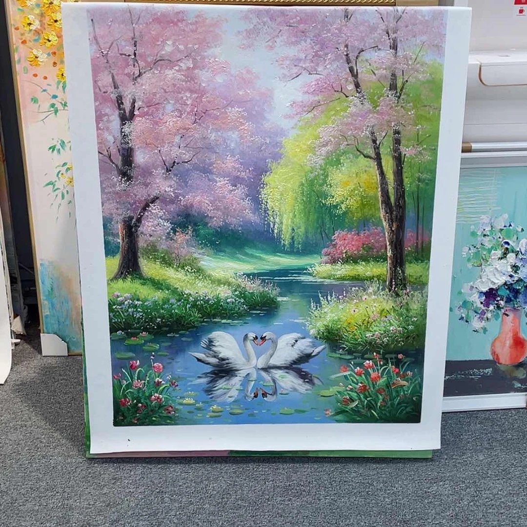 【闪购商品】油画新品天鹅湖手绘油画画芯70×100含框